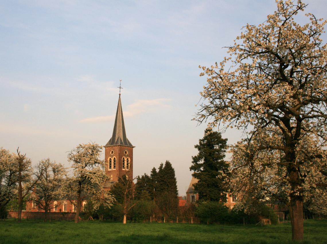 Kerk met hoogstamboomgaard
